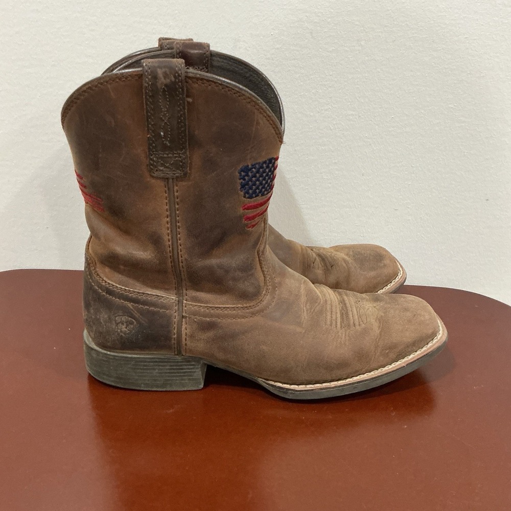 Ariat Kids Patriot Western Boot Brown Leather 10034408 Flag Embroidered Sz 4.5